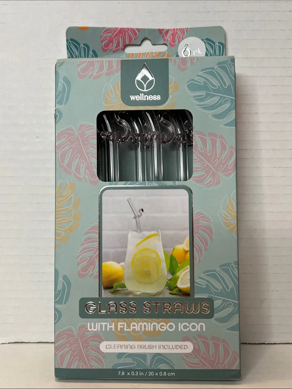 Wellness Flamingo Icon Pink Glass Straws Cleaning Brush 6 Pack New